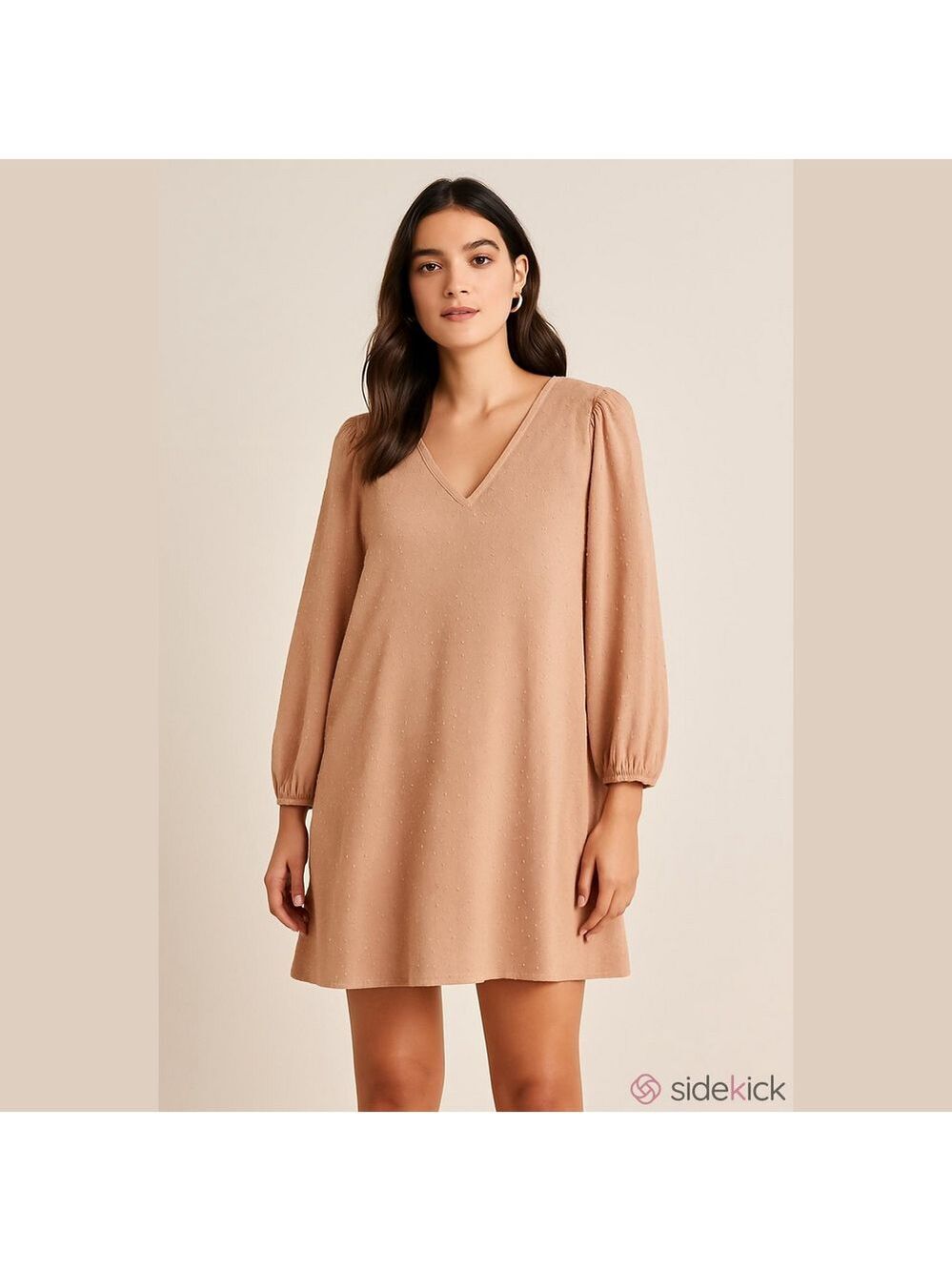 INC Shift Dress Beige V-Neck Long Sleeve Lined, Small, Oversized. - Picture 1 of 14